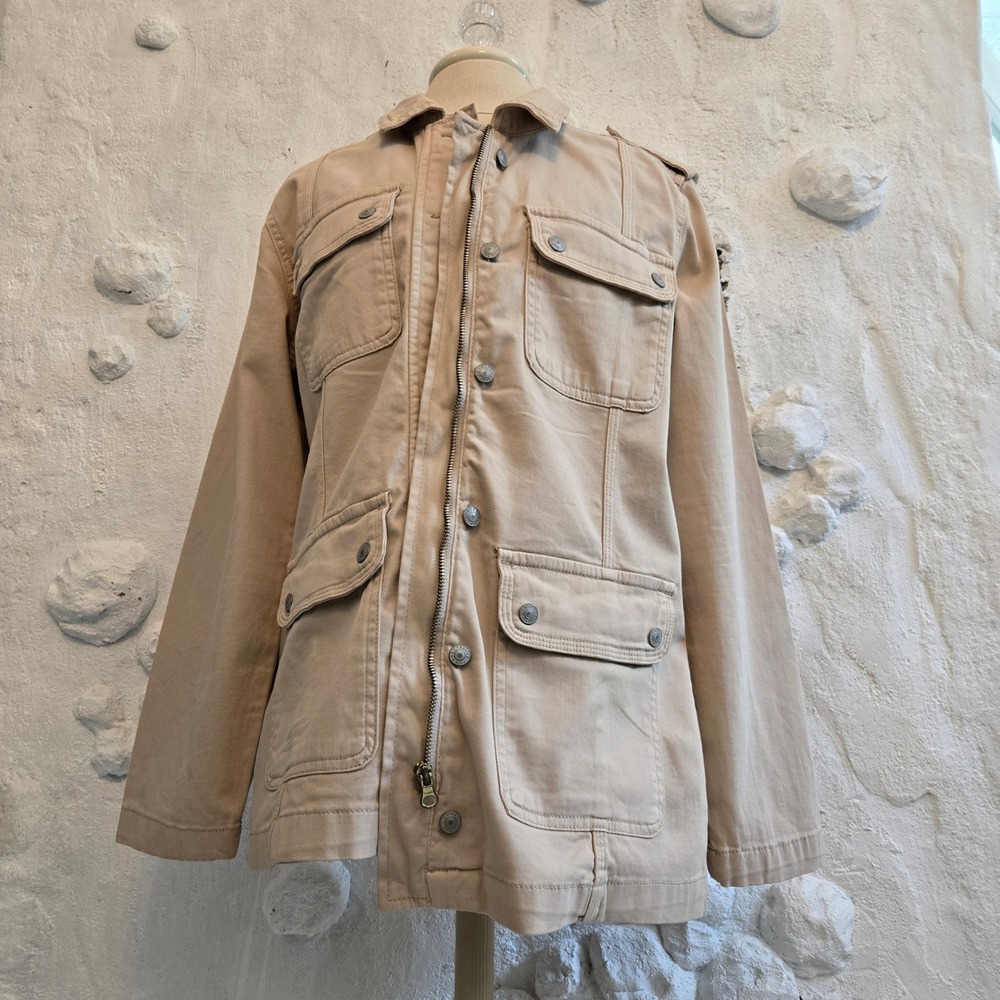 Curve Appeal Women Khaki Utility Military Field Jacket Tan Cargo Coat Size L